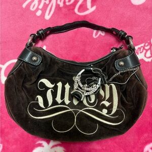 Vintage Juicy Couture Brown Velvet Logo Hobo Bag with Charm